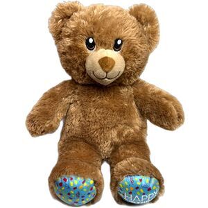 15" Build A Bear Birthday Bear Light Brown With Happy Birthday Feet & Red Paws